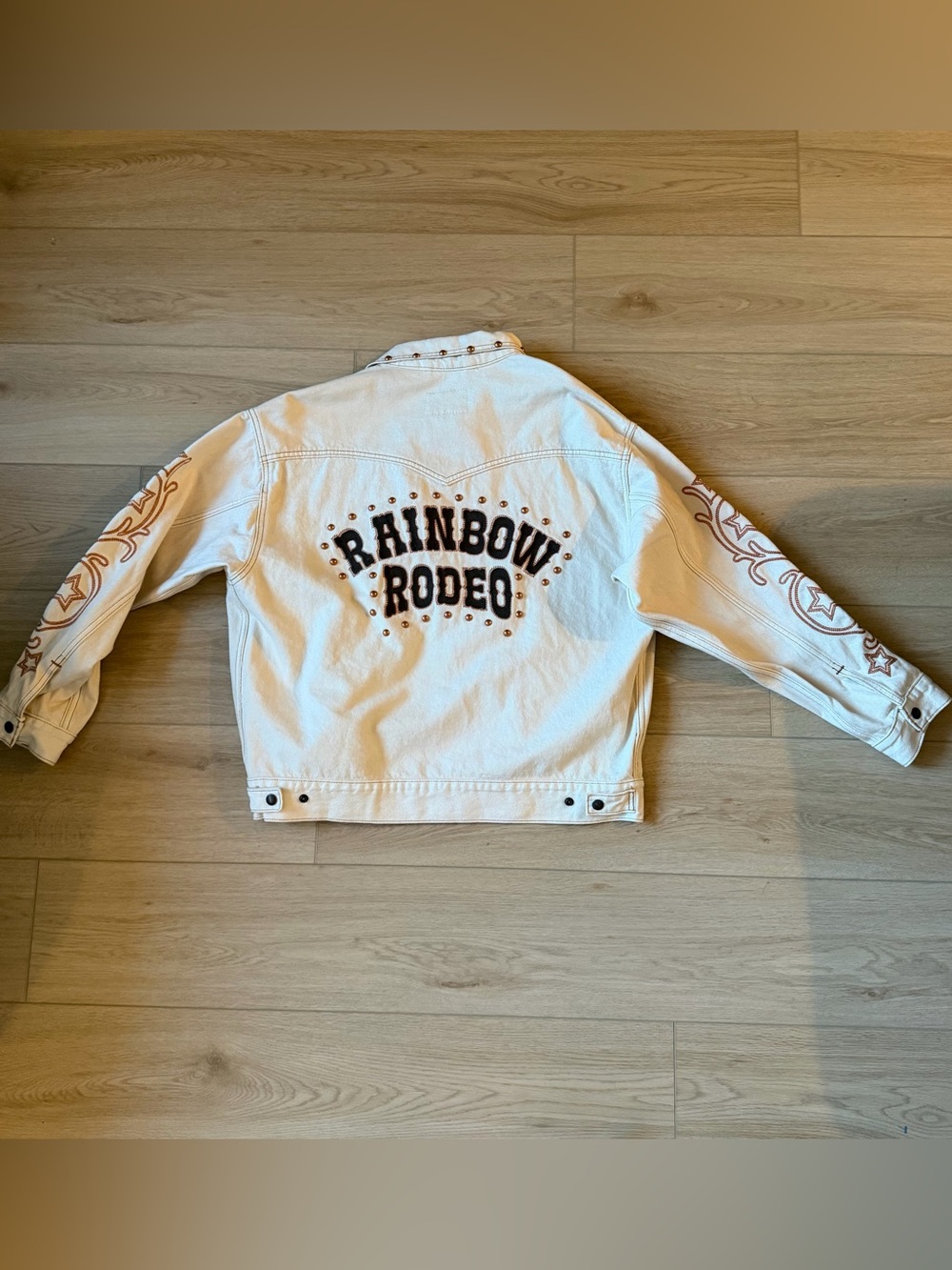 Levi's Off White Denim Trucker Rainbow Rodeo Pride Collection Jacket
